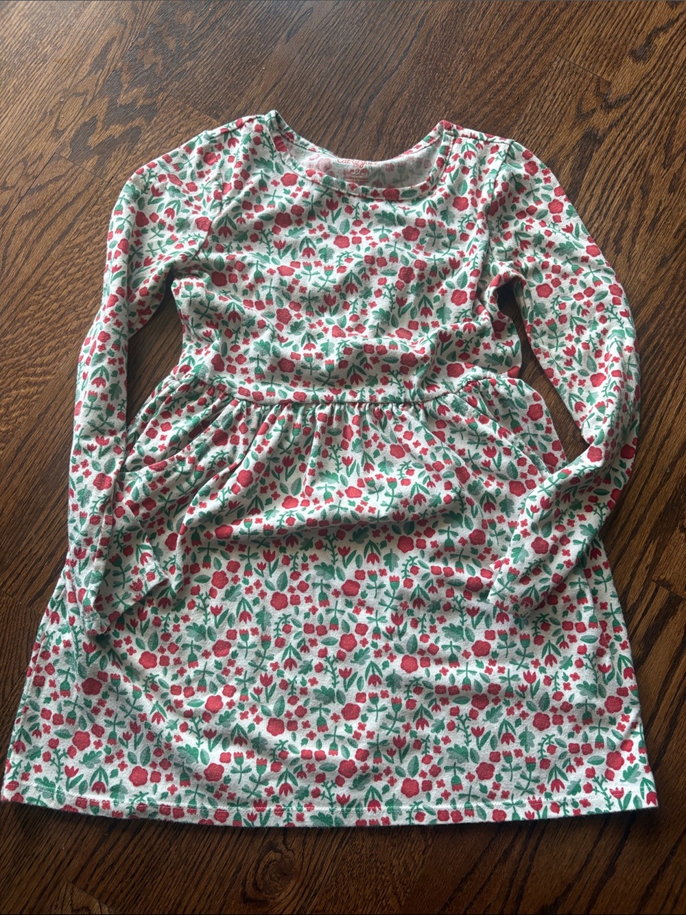 Cat & Jack Girls' Floral Long Sleeve Dress in Cream and Red